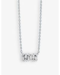 Suzanne Kalan - Shimmer Small 18ct White-gold, 0.27ct Baguette-cut Diamond And 0.06ct Brilliant-cut Diamond Necklace - Lyst