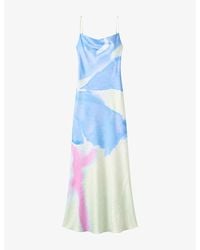 OMNES - Ginny Glitched Floral Placement Satin Maxi Dress - Lyst