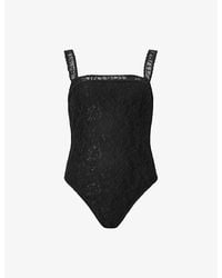 AllSaints - Vera Square-Neck Branded-Lace Stretch-Woven Bodysuit - Lyst