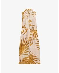 Reiss - Morgan Palm-Print Woven Midi Dress - Lyst