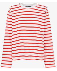 Whistles - Striped Long-sleeve Organic-cotton Top - Lyst