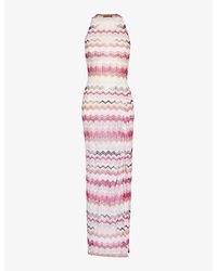 Missoni - Pink Tones Chevron Split-hem Knitted Maxi Dress - Lyst