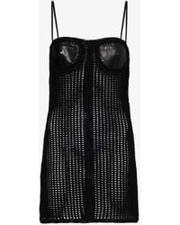 Alexander Wang - Contrast-panel Slim-fit Leather And Knitted Mini Dress - Lyst
