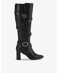 Kurt Geiger - Mayfair Buckle-Embellished Heeled Leather Knee-High Boots - Lyst