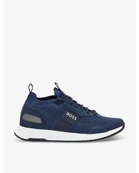 BOSS - Logo-Emed Mesh And Suede Low-Top Trainers - Lyst