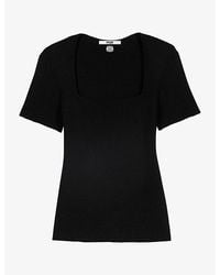 Maje - Ribbed Square-Neck Stretch Cotton-Blend Jumper - Lyst