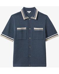 Reiss - Coulson Contrast-trim Short-sleeve Crochet Stretch-cotton Shirt - Lyst