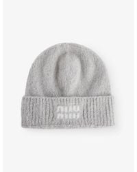 Miu Miu - Logo-Print Mohair-Wool Beanie Hat - Lyst
