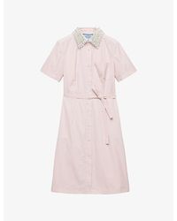 Prada - Embroidered-Collar Cotton Poplin Shirt Dress - Lyst
