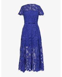 Self-Portrait - Floral-embroidered Lace Woven Midi Dress - Lyst