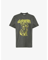 Ganni - Kitty Graphic-print Organic-cotton T-shirt - Lyst