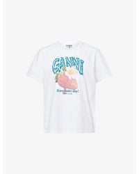 Ganni - Jersey Strawberry Printed Round-Neck Cotton-Jersey T-Shirt - Lyst