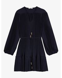 Maje - Pleated Blouson-Sleeve Woven Mini Dress - Lyst