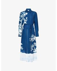 Erdem - Pleated Printed Crepe Midi Shirt Dress - Lyst