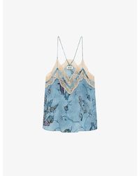 Zadig & Voltaire - Christo Lace-embroidered Printed Silk Camisole - Lyst
