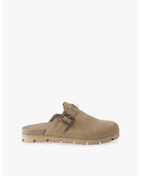 Prada - Logo-Plaque Suede Mules - Lyst