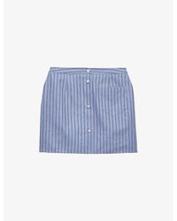 Prada - Striped Patch-pocket Cotton Mini Skirt - Lyst