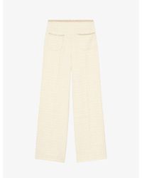 Sandro - Rhinestone-embellished Wide-leg Mid-rise Cotton-blend Trousers - Lyst