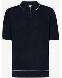 Eleventy - Vy And White Zip-neck Regular-fit Cotton-knit Polo Shirt - Lyst