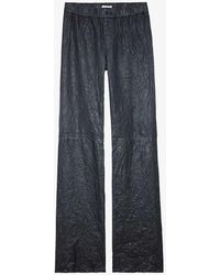 Zadig & Voltaire - Pauline Crinkled-effect Straight-leg Mid-rise Leather Trousers - Lyst