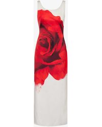 Alexander McQueen - Graphic-pattern Split-hem Silk Midi Dress - Lyst