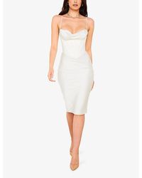 knee length dresses for ladies Line + Dot Maison Corset Midi Dress- Ivory  Mod39