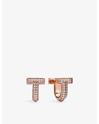 Tiffany & Co. - Tiffany T T1 Huggie 18Ct Rose- And 0.28Ct Diamond Earrings - Lyst