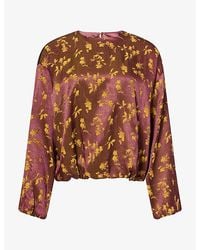 Dries Van Noten - Floral-Print Balloon-Sleeve Satin Blouse - Lyst