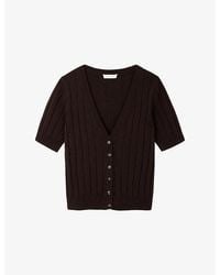 The White Company - Short Sleeve Ribbed Wool-Blend Cardigan - Lyst