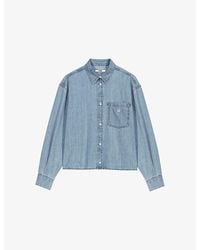 Maje - Logo-Plaque Boxy-Fit Denim Shirt - Lyst