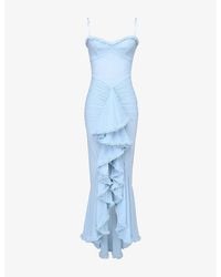 House Of Cb - Gabbi Ruffled-Front Slim-Fit Stretch-Mesh Maxi Dress - Lyst