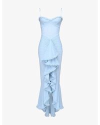 House Of Cb - Gabbi Ruffled-Front Slim-Fit Stretch-Mesh Maxi Dress - Lyst
