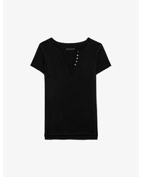 Zadig & Voltaire - Regular-Fit Button-Neck Cotton T-Shirt - Lyst