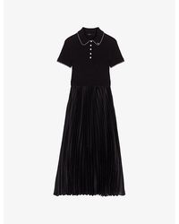 Maje - Polo-Collar Knitted And Woven Maxi Dress - Lyst