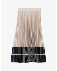 Reiss - Nude/vy Marie Pleated Woven Midi Skirt - Lyst