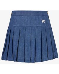 Palm Angels - Logo-embroidered Pleated Mid-rise Linen Mini Skirt - Lyst