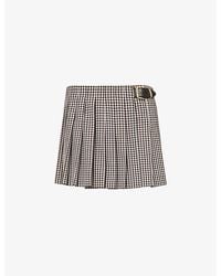 Miu Miu - Pleated Gingham-check Virgin-wool Mini Skirt - Lyst