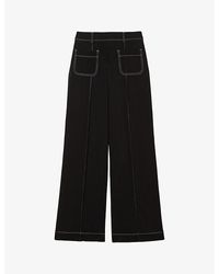 Reiss - Kylie Contrast-stitching Wide-leg High-rise Stretch-woven Trousers - Lyst