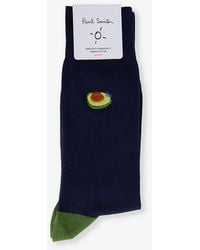 Paul Smith - Avocado-embroidered Stretch-organic-cotton Blend Socks - Lyst