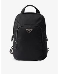 Prada - Logo-Plaque Re-Nylon And Saffiano-Leather Backpack - Lyst