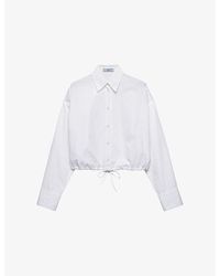 Prada - Drawstring-Hem Long-Sleeve Cotton-Poplin Shirt - Lyst