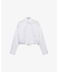 Prada - Drawstring-Hem Long-Sleeve Cotton-Poplin Shirt - Lyst