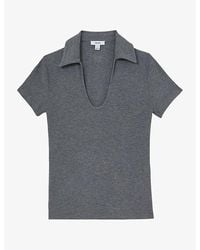 Reiss - Daria Scoop-Neck Stretch-Jersey Polo - Lyst