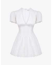 House Of Cb - Piera Oversize-collar Puff-sleeve Stretch-cotton Mini Dres - Lyst