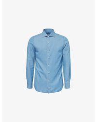 Finamore 1925 - Classic-Collar Long-Sleeve Cotton Chambray Shirt - Lyst