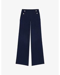 Maje - Wide-Leg Button-Embellished Linen-Blend Trousers - Lyst