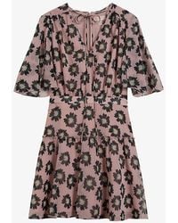 Ted Baker - Lucieey Floral-print Tiered Fit-and-flare Woven Mini Dress - Lyst