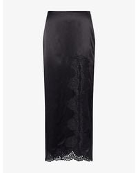 Valentino - Lace-Trim Split Silk-Satin Midi Skirt - Lyst