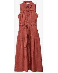 Reiss - Heidi Belted Linen-blend Midi Shirt Dress - Lyst