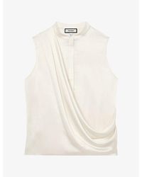 Reiss - Gia Draped-Detail Sleeveless Silk Top - Lyst